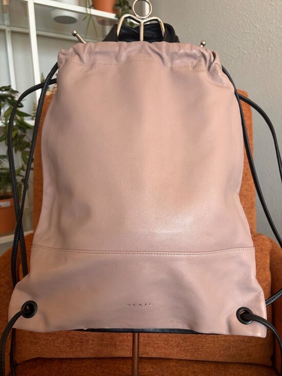 State Drawstring Backpack Black & Pink Leather Reversible Color Block Minimalist